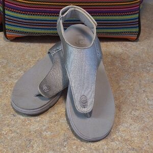 Ryka Silver Metallic Thong Sandals with Back Strap